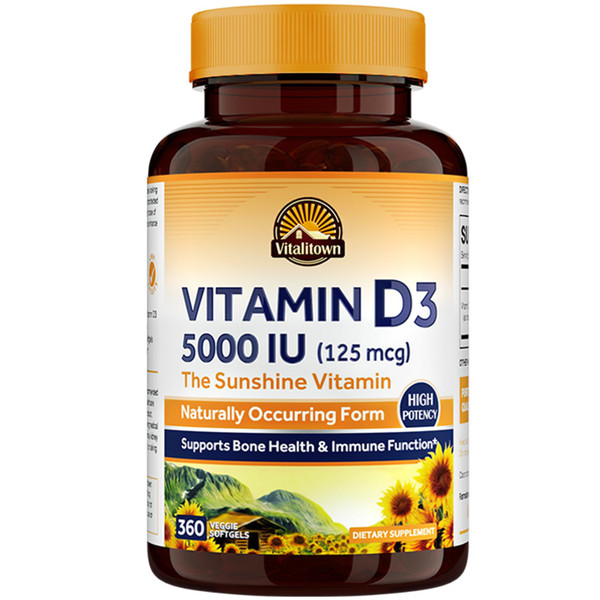 Vitalitown Vitamin D3 5000 IU, 360 Softgels, Non-GMO, No Gluten & Soy, for Bone, Teeth, Immune, Heart & Muscle Health