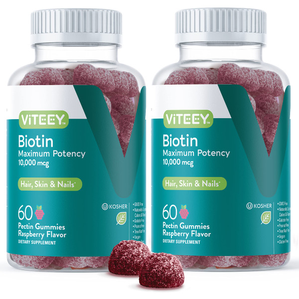 Viteey Biotin Gummies for Hair Skin and Nails - Biotin for Hair Growth Gummies - 10,000 mcg - Vegan, Gluten-Free, Non-GMO – 120 Count