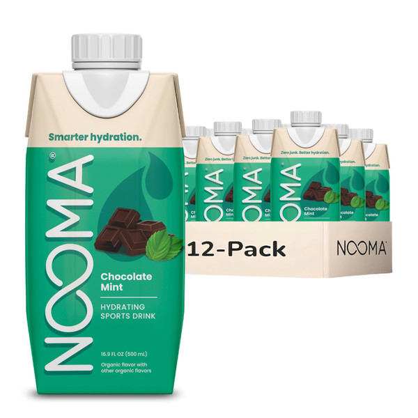 NOOMA - Hydrating Sports Drink - Electrolyte Drink with Organic Coconut Water - Organic & No Added Sugars - Rapid Hydration - 30 Calories & 505mg Electrolytes - Chocolate Mint - 12 Pack (16.9oz each)