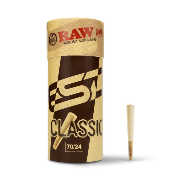 RAW Cones Classic Single Size 70/24 | 100 Cone Pack | Shorter than 1 1/4 | Mini Preroll to Enjoy a Quick Sesh
