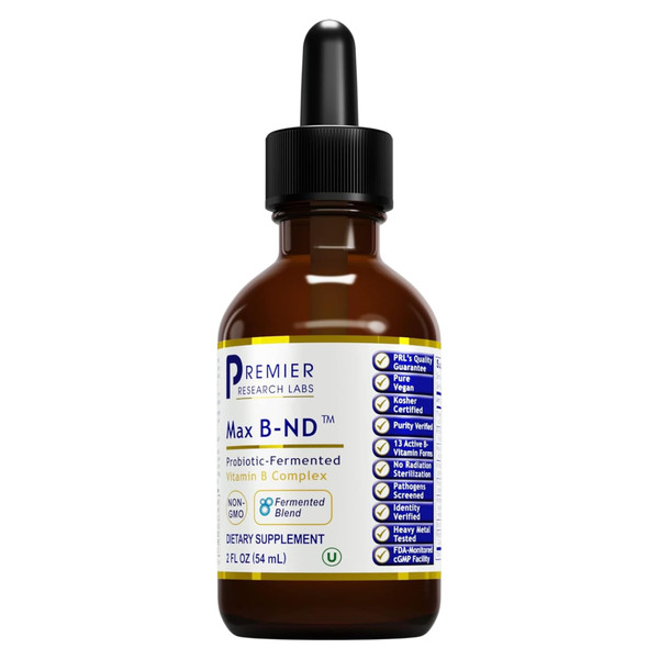 Premier Research Labs Max B-ND Liquid Vitamin - B-Complex for Liver & Brain Health - Sublingual Drops for Energy, Immune & Adrenal Support - 2 fl oz - Thiamin, B12, B6 & More - for Men, Women