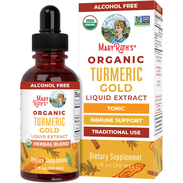 MaryRuth Organics USDA Turmeric Gold Liquid Drops | Herbal Blend | Turmeric Curcumin | Black Pepper | Cassia Cinnamon Bark | Ginger Root | Immune Support | Non-GMO Project Verified | Vegan | 1oz