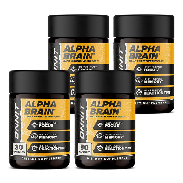 ONNIT Alpha Brain (120ct) - Over 1 Million Bottles Sold - Premium Nootropic Brain Supplement - Focus, Concentration & Memory - Alpha GPC, L Theanine & Bacopa Monnieri 30 Count (Pack of 4)