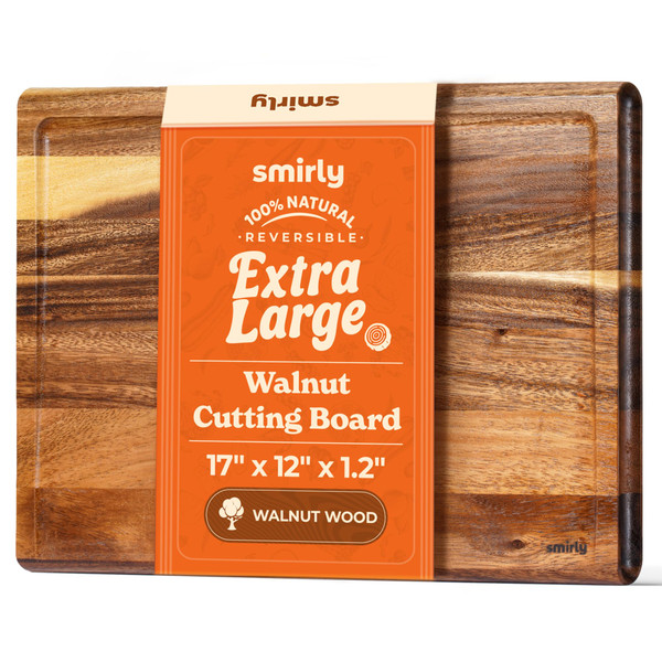 Smirly Non Toxic Cutting Boards for Kitchen [1.2" Thickness][17"Extra Large][WALNUT HardWood] Cutting Chopping Board with Deep Juice Groove Heavy Duty & Easy Clean