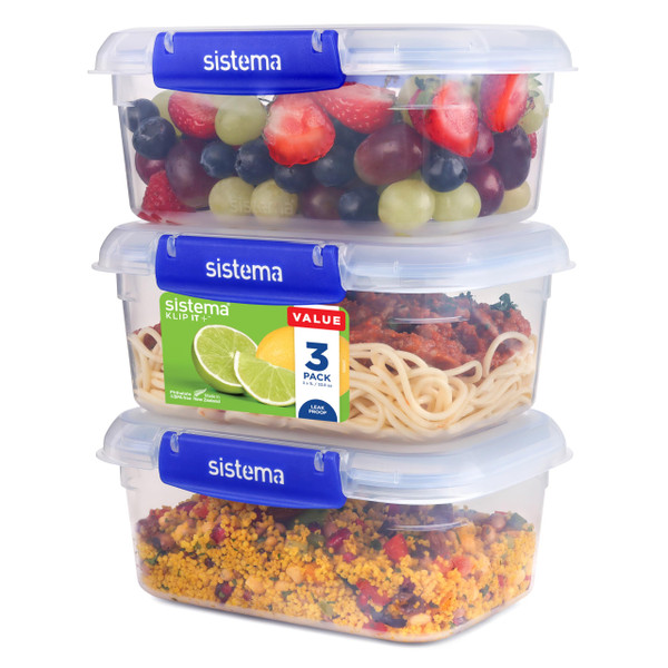 Sistema KLIP IT PLUS Leakproof Food Storage Containers | 1 L | Airtight & Stackable Meal Prep Containers with Lids | BPA-Free | 3 Count
