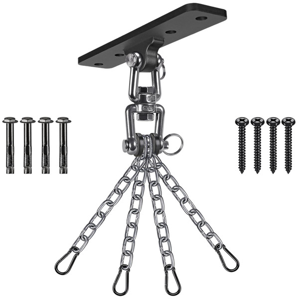 Dolibest Heavy Duty Boxing Punching Bag Chain,Wall Mount Ceiling Hooks 360° Rotation Wood Beam Holder for Boxing& MMA,Wood Beam Holder with 4 Chains and 4 Carabiners,4 Wood Screws for Wooden Sets