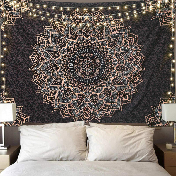 Edeesky Black Mandala Tapestry Wall Hanging Psychedelic Wall Tapestry Aesthetic Indian Hippie Decor Bohemian Art Boho Home Decoration for Bedroom,Living Room,Dorm