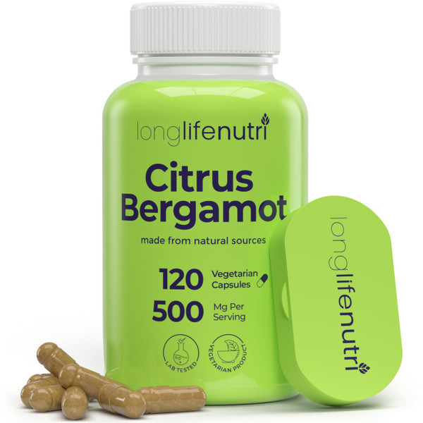 LongLifeNutri Citrus Bergamot Extract 500mg - 120 Vegetarian Capsules, 40% Polyphenolic Flavanones, 4-Month Supply, Plant-Based Anti-Oxidant, Tested, Made in USA