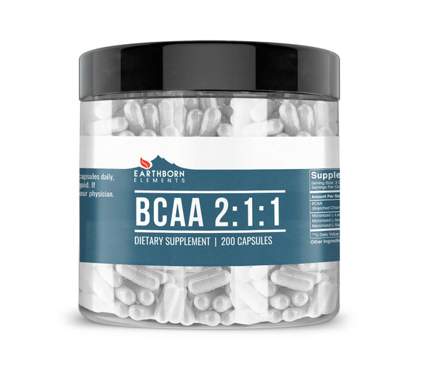 Earthborn Elements BCAA, 200 Capsules, Pure & Undiluted, No Additives
