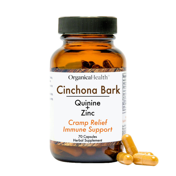 Quinine for Leg Cramps Defense, Restless Legs Relief - Organic Quinine with Zinc 50mg - Cinchona Bark Herbal Supplement for Muscle Cramp, Immune and Digestive - 70 Vegan Capsules - Organica Health