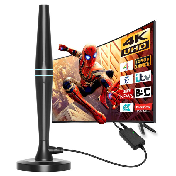 Indoor TV Antenna for Smart TV with Signal Booster - TV Antenna for Local Channels - Digital Antenna for Freeview TV - Support 4K 1080P HDTV & 14.8ft