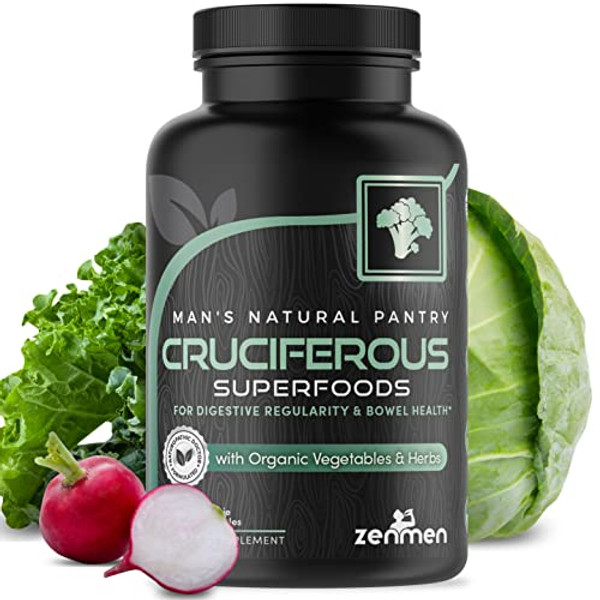 Zenmen Cruciferous Whole Food Vegan Capsules - Organic Phytonutrient & Probiotics Blend - Boost Energy, Support Immune System, Gut & Healthy Body, Liver Detox - 60 Capsules, Made in USA