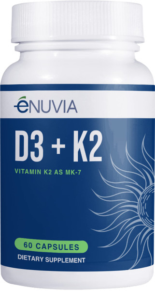 Enuvia D3+K2 - Vitamin D3 K2 Supplement for Women and Men - 60 Veggie Capsules - with Bioperine Black Pepper Extract - Supports Maximum Calcium Absorption and Heart and Bone Health - Made in The USA
