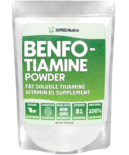 XPRS Nutra Benfotiamine Powder (Thiamine) - Fat Soluble Happy Heart Thiamine Supplement - Advanced Vitamin B1 Benfotiamine for a Cognitive Boost - Vegan Friendly Benfotamine Powder (4 Ounce)