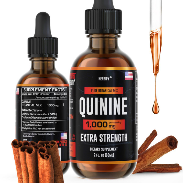 HERBIFY Quinine Tincture - Quinine Liquid Extract for Healthy Digestion & Leg Cramp - Quinine Cinchona Supplement for Better Absorption - US Made Product - for Men & Women 2oz (60ml)