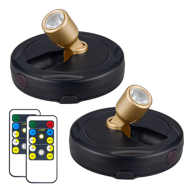 HAMVIDNE Wireless LED Spotlight, Battery Powered Picture Lights, Uplighting Indoor, Puck Lights with Remote, Stick Spot Light for Wall Art Display Dartboard Painting Artwork Accent Closet-Gold