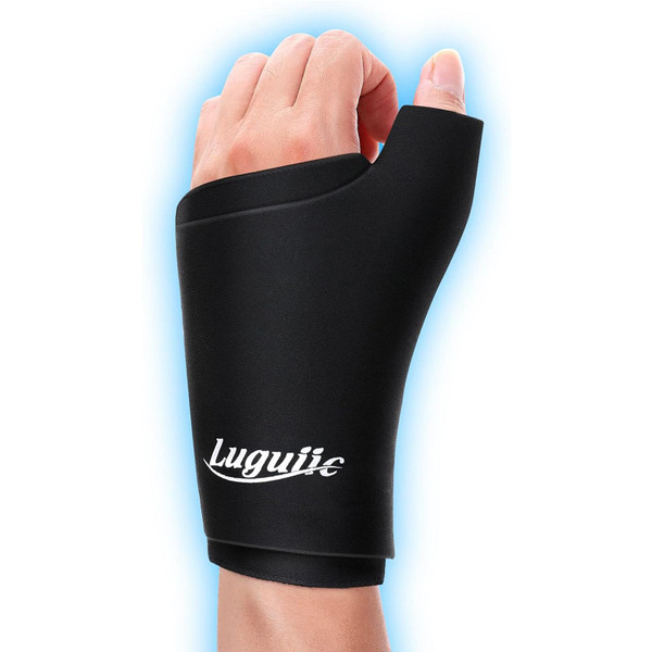 Luguiic Wearable Thumb Wrist Ice Pack-Hot Cold Compress Hand Finger Ice Pack,Reusable for Injuries,Carpal Tunnel,Arthritis,Tendonitis,De Quervain's Tenosynovitis, Swelling & Bruises Black-S/M
