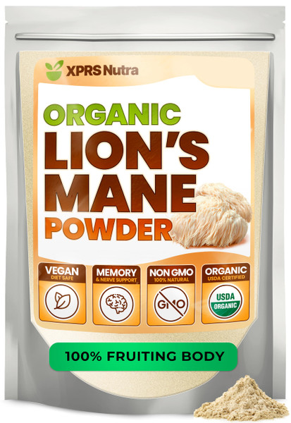 XPRS Nutra Organic Lion's Mane Mushroom Powder - Premium for Mental Clarity, Cognition and Immunity - Vegan Friendly (8 oz)