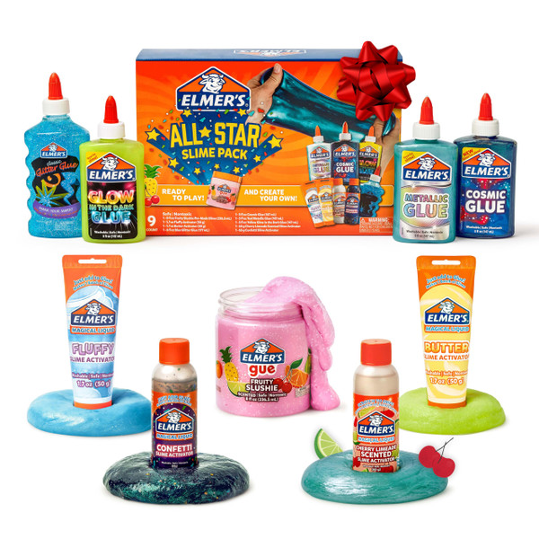 Elmer’s All-Star Slime Kit, Includes Liquid Glue Activator and Premade Slime, 9 Count - Perfect for Birthday Parties, Gift Idea, Kids Activity
