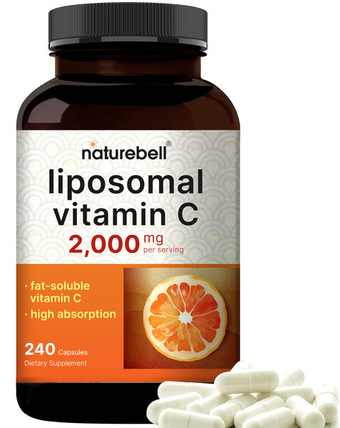 NatureBell Liposomal Vitamin C 2,000mg Per Serving, 240 Capsules | High Absorption Fat-Soluble Vitamins – Collagen Booster – Non-GMO NatureBell Liposomal Vitamin C 2,000mg Per Serving, 240 Capsules | High Absorption Fat-Soluble Vitamins – Collagen Booster – Non-GMO