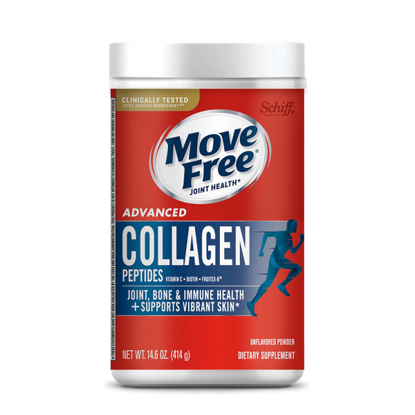 Move Free Advanced Collagen Joint Support Powder, For Joint, Bone & Immune Health + Vibrant Skin with Type I Collagen Peptides from Bovine, FruiteX-B, Biotin and Vitamin C, (27 Servings) Unflavored*