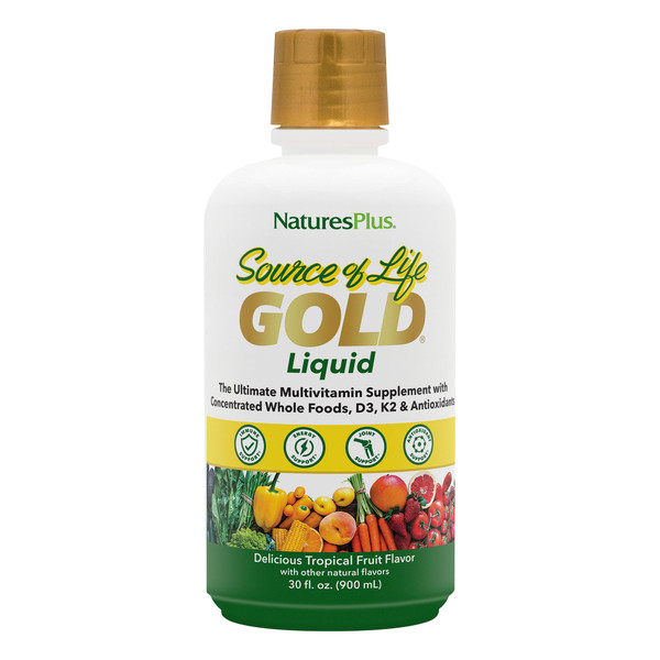 NaturesPlus Source of Life Gold Multivitamin Liquid 30 oz Supports Energy Production, Healthy Immune System & Well-Being Includes Vitamins D3, B12, K2 & Over 120 Whole Food Nutrients - 30 Servings