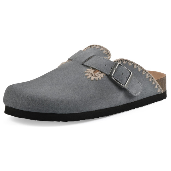 WHITE MOUNTAIN Women's Bendees Contrast-Stitched Signature Comfort-Molded Footbed Clog, Blue Raspberry/Suede, 8 M