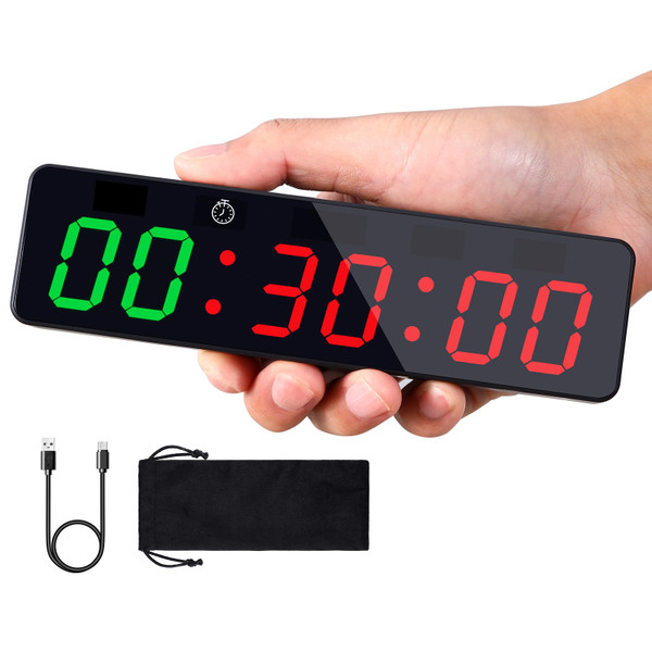 PELLOR Portable Gym Timer, Workout Interval Timer with Built-in Powerful Magnet, Powerful Battery, Stopwatch,Workout Clock for Home Gym Crossfit Fitness
