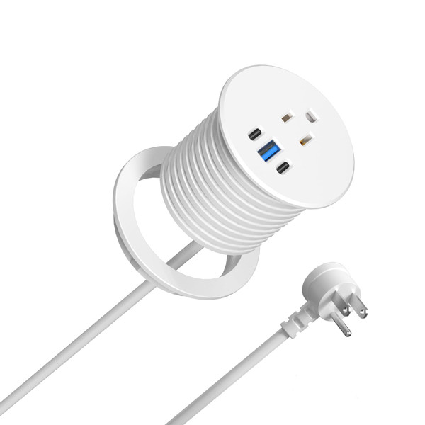2.5 inch Power Grommet,20W USB-C Charging,1 Outlet with 2 USB C,1 USB Port,Furniture Flush Mount for Desktop,Recessed Power Strip,Workspace Essential Desk Outlet (White, 10 FT)