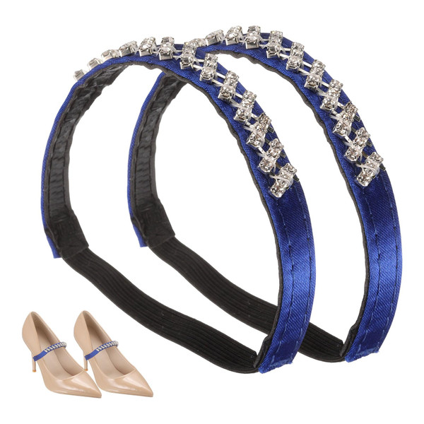 uxcell 2 Pairs High Heels Shoe Straps, Rhinestone Elastic Shoe Straps Heels Detachable Ankle Straps Replacement Shoelace Crystal for Women Loose High Heels Slippers Sandals, Blue+Silver