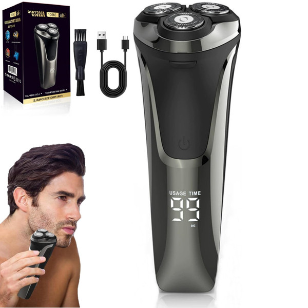 Electric Razor for Men, Electric Razor Pro, Ipx7 Waterproof Cordless Shaver with 90-Min Runtime, 4D Floating Head Rotary Shaver, Fast Charging (Black)
