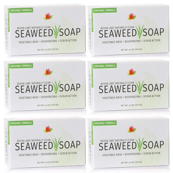 Reviva Seaweed Soap - 6 Pack - Organic Seaweed Face Scrub and Exfoliating Body Scrub Soap Bar - 4.5 oz. Vegetable Base Natural Bar Soap and Seaweed Bath Detox Soap Made in the USA