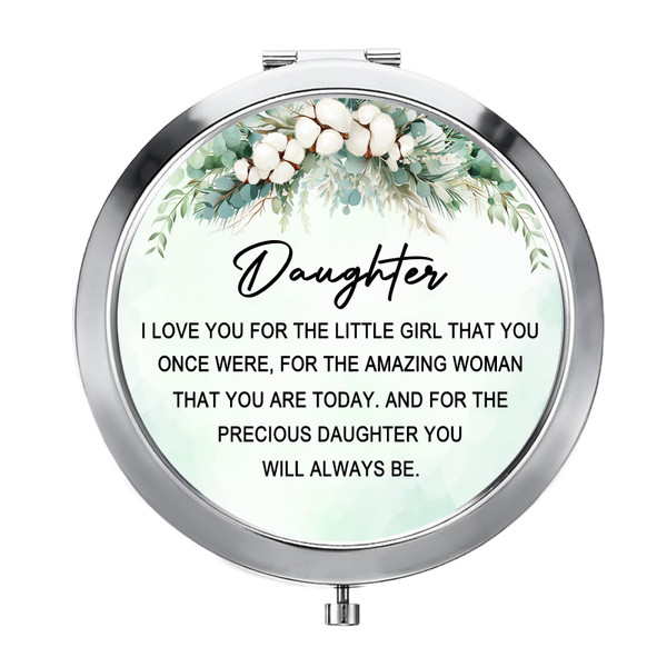 GAOLZIUY Gifts for Daughter, Daughter Gifts from Mom, to My Daughter Silver Compact Mirror, Best Daughter Ever Gifts, Makeup Mirror for Daughter from Mother, Birthday Graduation Wedding Anniversary