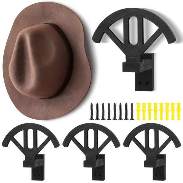 Weysat 4 Pack Cowboy Hat Rack Holder Adjustable Wooden Cowboy Hat Hanger Wall Mount Stand for Wall Can Keep Original Shape 4-Speed Western Storage Display for Closet Living Room Western Gift