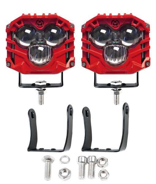 HENGTUAOTO 2.5inch LED Pod Lights Three-Eye 30W LED Fog/Driving/Off Road Lights Cube Spot Pods Light DT Connector for Truck Boat ATV UTV Pickup (2pcs Red)