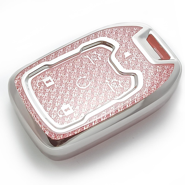 RFSRZ for Chevy Suburban Tahoe 2015 2016 2017 2018 2019 2020, for GMC Yukon XL Denali Terrain 6 Buttons Remote Key Fob Shell Cover, Bling Crystal, Car Key Protector for Women (Pink)