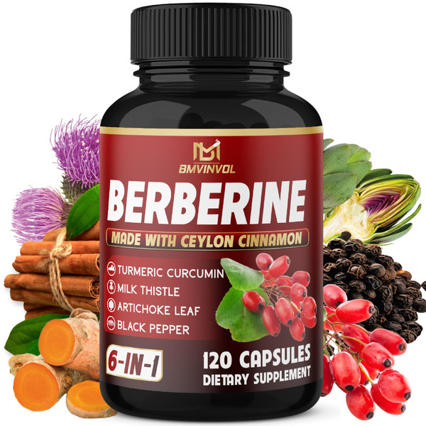 Berberine, Ceylon Cinnamon, Turmeric, Milk Thistle, Artichoke, Black Pepper - 120 Capsules for Digestion, Immunity [4-Month Supply]