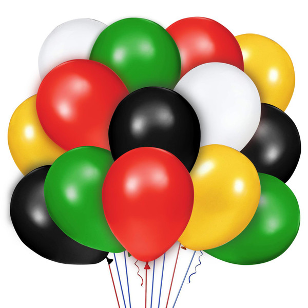 LOJAYUVE Juneteenth Day Latex Balloons with Ribbons, 45 Pack (12 Inch) in Black White Yellow Red Green, Perfect for Juneteenth Decorations, Reggae Party, and Rasta Party