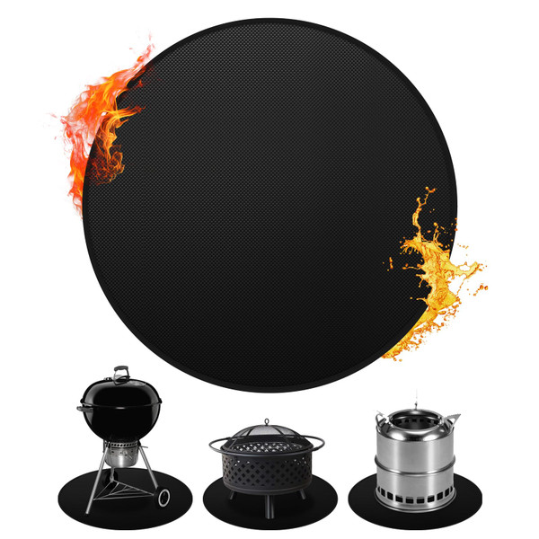 Yudlto 36'' Fire Pit Mat for Solo Stove Bonfire Round Fireproof Grill Mat Oil-Proof Waterproof Grill Pad for Deck Patio Grass and Outdoor BBQ Accessories Portable Reusable