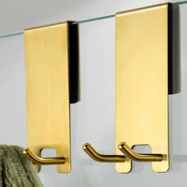 Taozun Shower Door Hooks, Gold Towel Hooks for Bathroom Frameless Glass Door, Shower Squeegee Hooks, 2-Pack, Stainless Steel