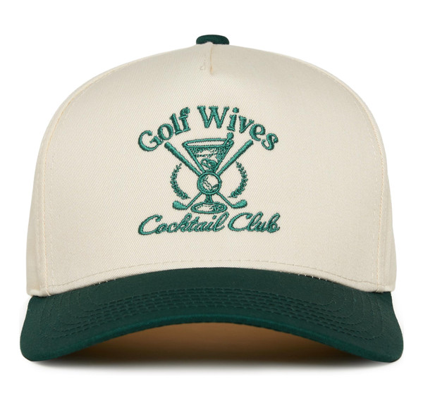 Funky Junque Canvas Snapback Trucker Hat - Father's Day, Funny Mom Hat, Baseball Cap for Mom & Dad - Golf Wives Cocktail Club - Green/Beige