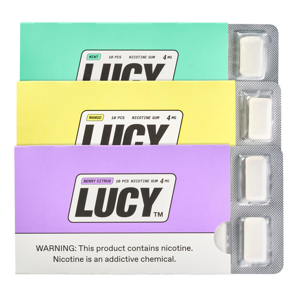 Lucy Nicotine Gum 4mg, 90 Count, Nicotine Alternative - High Purity, Take On-The-Go, Delivers Pure 4 mg Nicotine | Variety Pack - Contains Mango, Mint and Berry Citrus Flavors