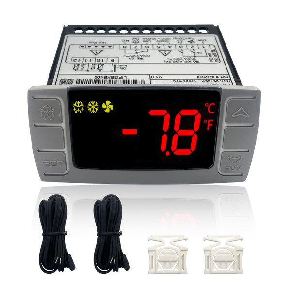 XR06CX-4N1F1 Temperature Controller with NTC Temperature Sensor Probe Compatible with Dixell XR06CX-4N1F1 Temperature Thermostat Fit for 120V 50-60Hz Commercial Refrigerators/Freezer (with Clasp)