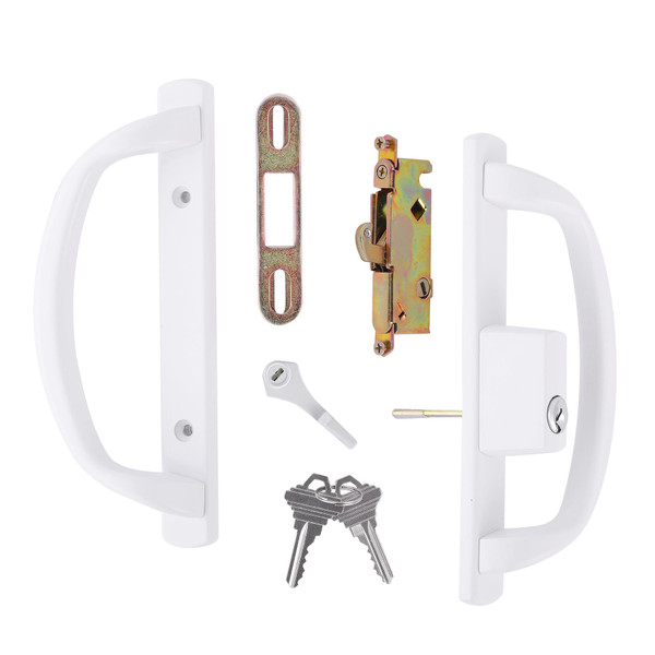 DECEBALUS Offset Position Sliding Patio Door Handleset with Mortise Lock - 3-15/16" H.C., 45° Keyway, Fits 1-3/8" to 2" Thick Doors, Non-Handed (Keyed with Latch Lock+Keeper)