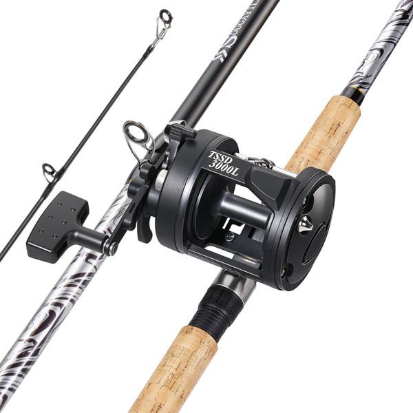 Sougayilang Fiberglass Fishing Pole Conventional Reel Combo with Durable P-Cork Rod Handle, Medium Heavy for Catfish Salmon and Steelhead- 9'0"with 4000 Reel- Left Handed