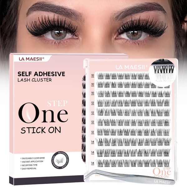Self Adhesive Eyelashes, 112Pcs Clear Band Lash Clusters, Wipsy Pre-Glued Eyelash Clusters, No Glue Needed Press On Invisible Band Resuable Eyelashes(SC15)