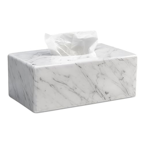 HAMAKAWA Natural Marble Tissue Box Cover, Carrara White Tissue Organizer 10 X 5.7 X 3.5 Inch, Heavy Stone Decorative Box, Rectangle Tissue Box Holder for Home Decor, Kitchen, Bathroom, Bedroom