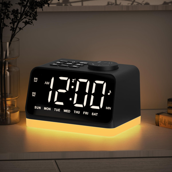 JALL Digital Alarm Clock with FM Radio for Bedroom, 8 Colors Night Light with 2 Charging Port, Sleep Sound Machines with Timer, Dual Alarm, Loud Alarm and Easy to Use for Seniors and Kids as Gift