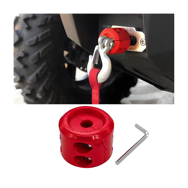 Bittwee Car Rubber Winch Stopper for ATV UTV Truck, Cable Saver Hook Stopper Line for Synthetic Rope, Bump Shock Saver Dampener with Stainless Steel Screw and Nut, Quick Installation Tool (Red)