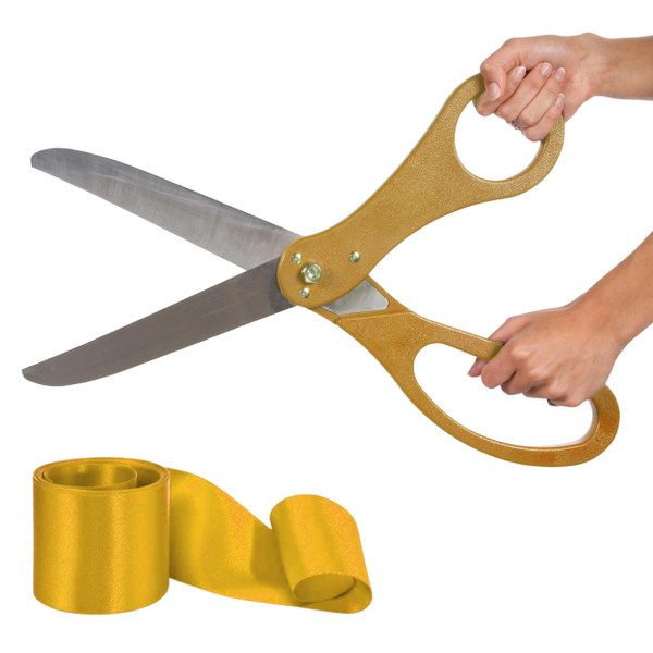 Gold Grand Opening Ceremony Kit – 20 Inch Giant Scissors with Ribbon for Inaugurations and Ceremonies Gold Scissors 20'' for Ribbon Cutting Grand Opening and Scissor for Special Event